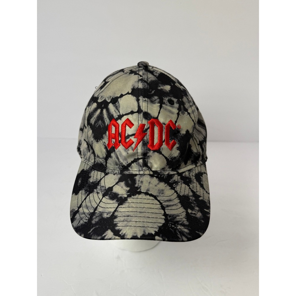 AC/DC Black Grey Tie Dye Baseball Hat Red Embroidered Logo Strapback Cap H3